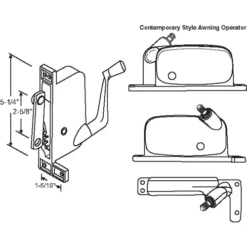 Brixwell 41-200p D Awning Operator Mill contemporary Style rhm AwO-002-RH-Ml straight Link Arm