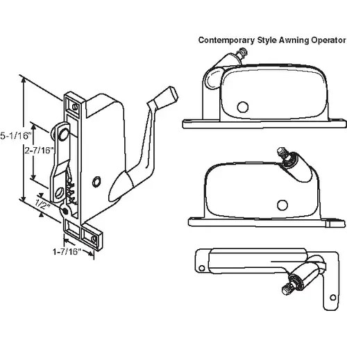 Brixwell 41-388p D Awning Operator Offset Arm mill Contemporary Style awO-024-RH-Ml awO-008-RH-Ml