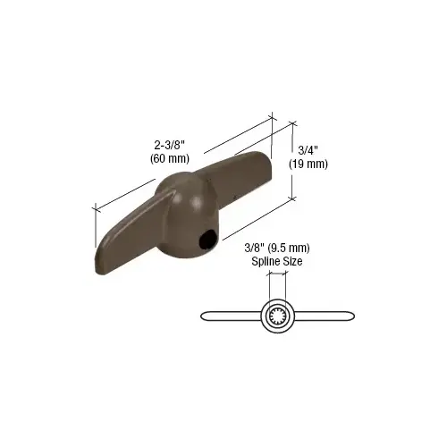 CRL H3625 Bronze T-Crank Casement Operator Handles 3/8" Spline - 2-3/8" Length