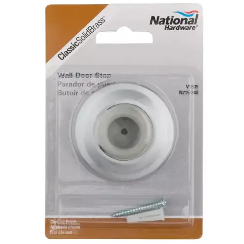 National Hardware N215-848 Door Stop, 2.34 in Dia Base, 1 in Projection, Brass/Rubber, Chrome