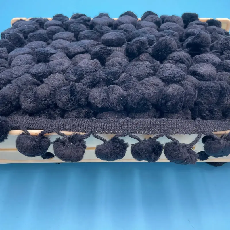 Cotton Ball Fringe 1-1/2" - R01 Black 24yards