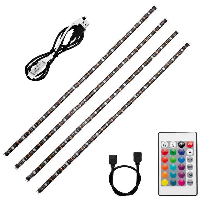 20 in. (50 cm) 8-Watt Equivalence Color Ambiance LED USB Light Strip with 24 Keys Wireless Remote (4 Strip Pack)0.45 / package