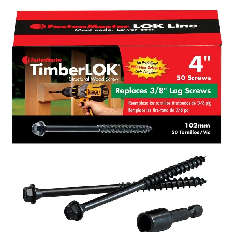 3/16 in. 4 in. TimberLok Coarse Steel External Hex Drive, Hex Head Heavy-Duty Wood Screws (50-Pack)2 / 50 / 2