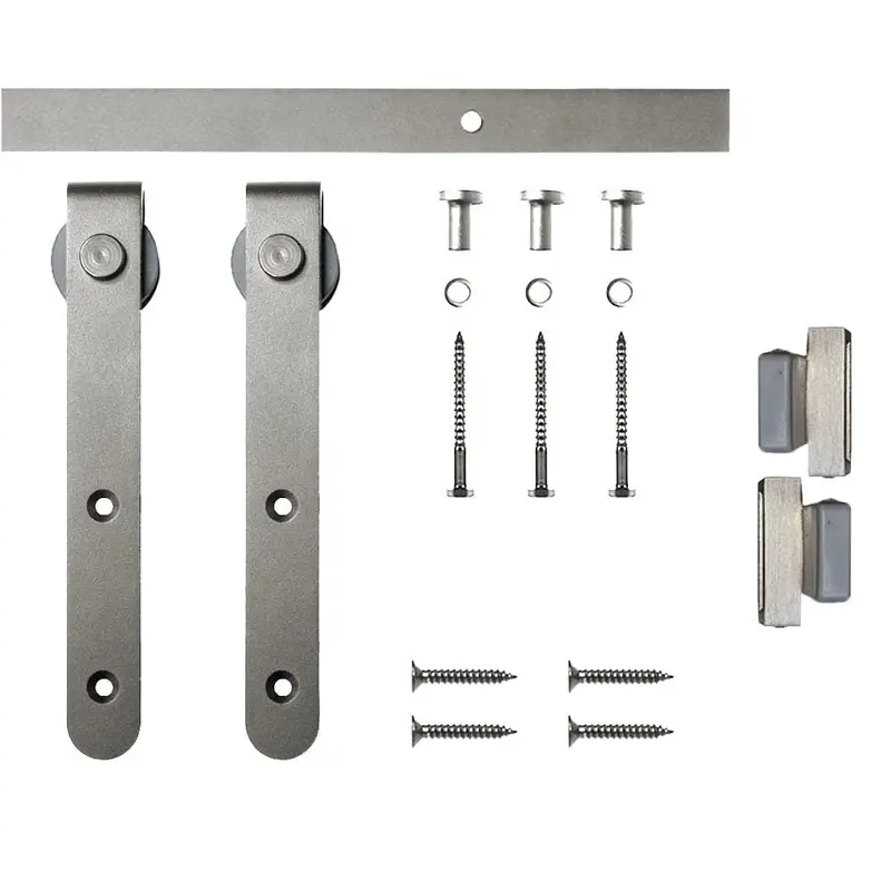 4 ft. Satin Nickel Round Hook Mini Sliding Barn Door Hardware Kit for Single Furniture Wood Doors