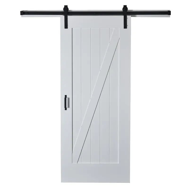 43 in. x 84 in. Z Planked Primed MDF Solid Core Wood Barn Door with Matte Black Sliding Door Hardware Kit102 / each
