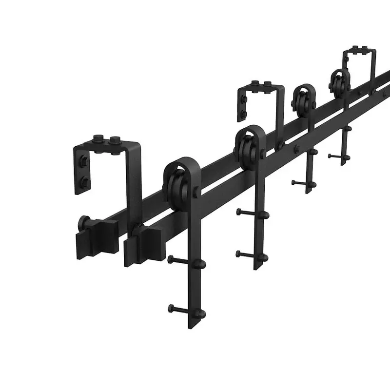 5 ft./60 in. Powder Coated Black Heavy-Duty Bypass Double Door Sliding Barn Door Hardware Classic Design Roller