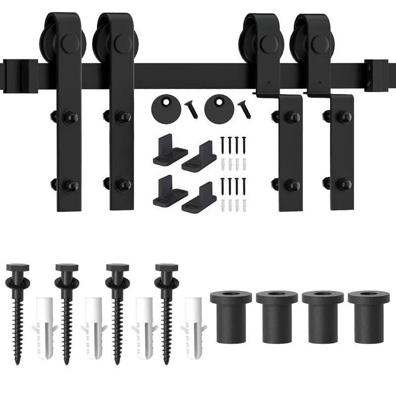 5 ft./60 in. Single Track Bypass Barn Door Hardware Double Doors Kit Heavy Duty Sliding 1 Track Antique Roller