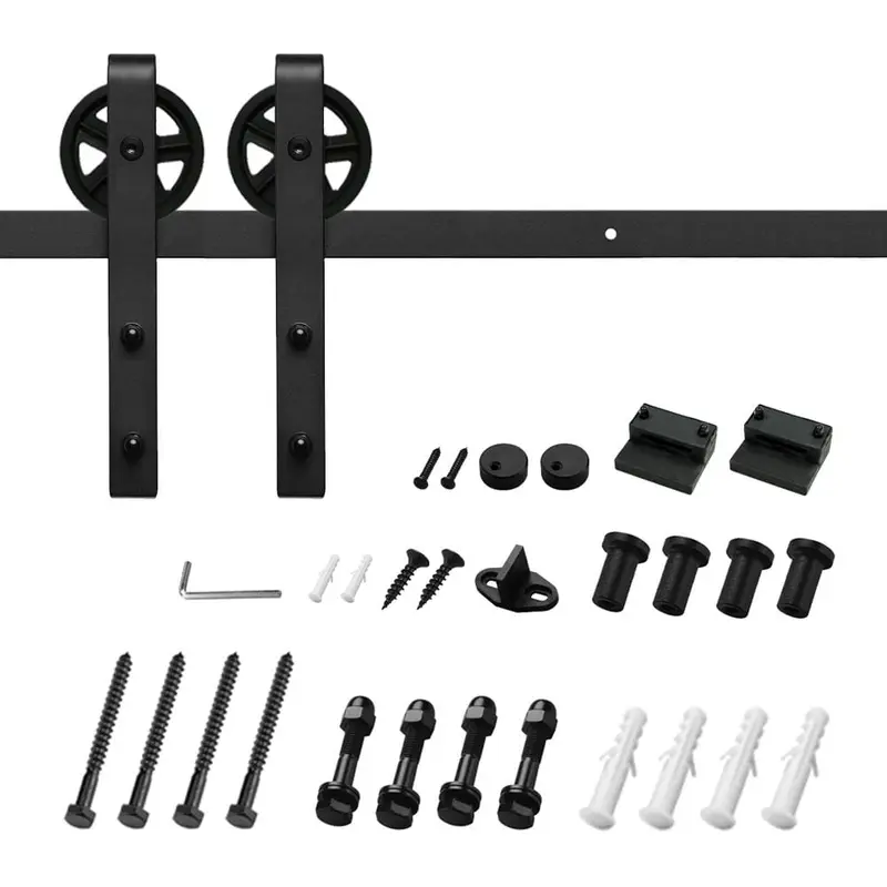 5 ft./60 in. Black Sliding Barn Door Track and Hardware Kit with Bigwheel J-Shape Hanger For Single Door