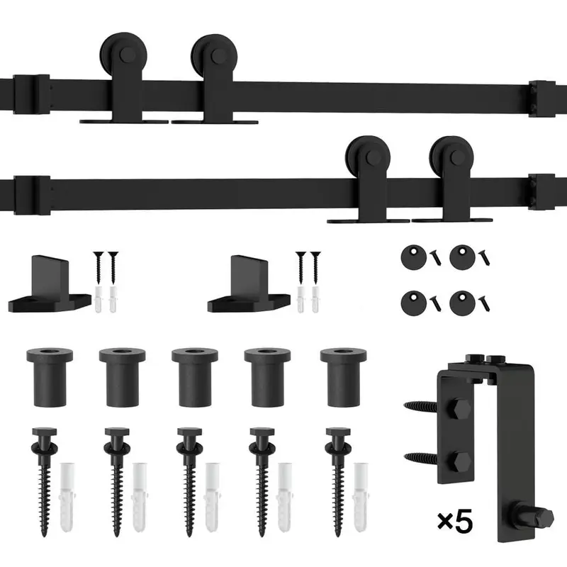 6 ft./72 in. Steel Bypass Sliding Barn Door Hardware Track for Double Wooden Doors Closet Kitchen Kit