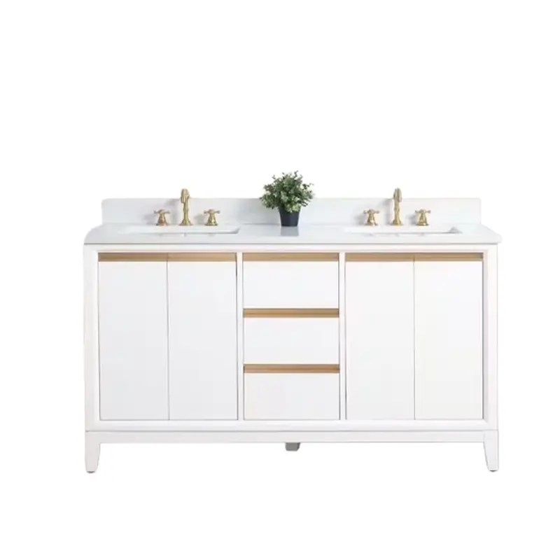 60 in. W x 22 in. D x 34 in. H Double Sink Bathroom Vanity in White with Engineered Marble Top
