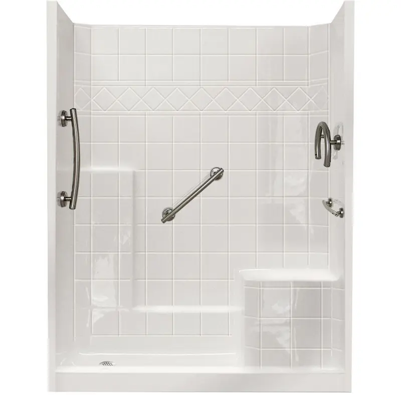 60 in. x 33 in. x 77 in. Freedom Low Threshold 3-Piece Shower Kit in White Brushed Nickel Package, RHS Seat, LHS DrainBone / Left / 175