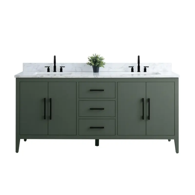 72 in. W x 22 in. D x 34 in. H Double Sink Bathroom Vanity Cabinet in Vintage Green with Engineered Marble Top