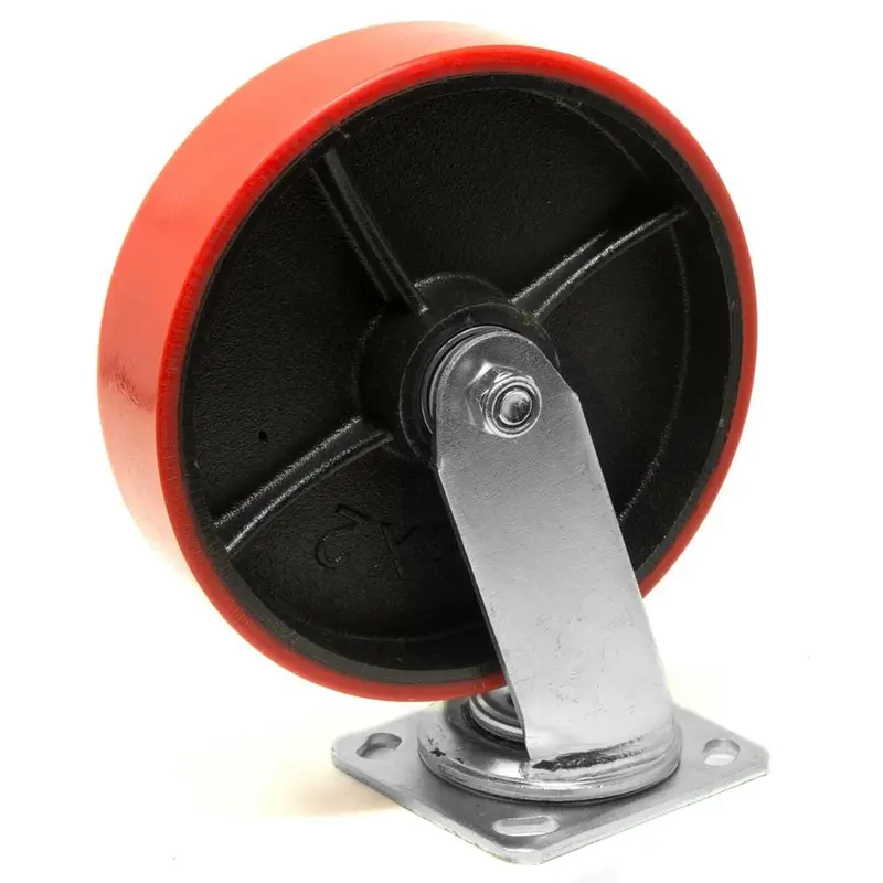 8 in. 1100 lbs. Capacity Polyurethane Double-Bearing Cast Iron and Swivel Plate Caster