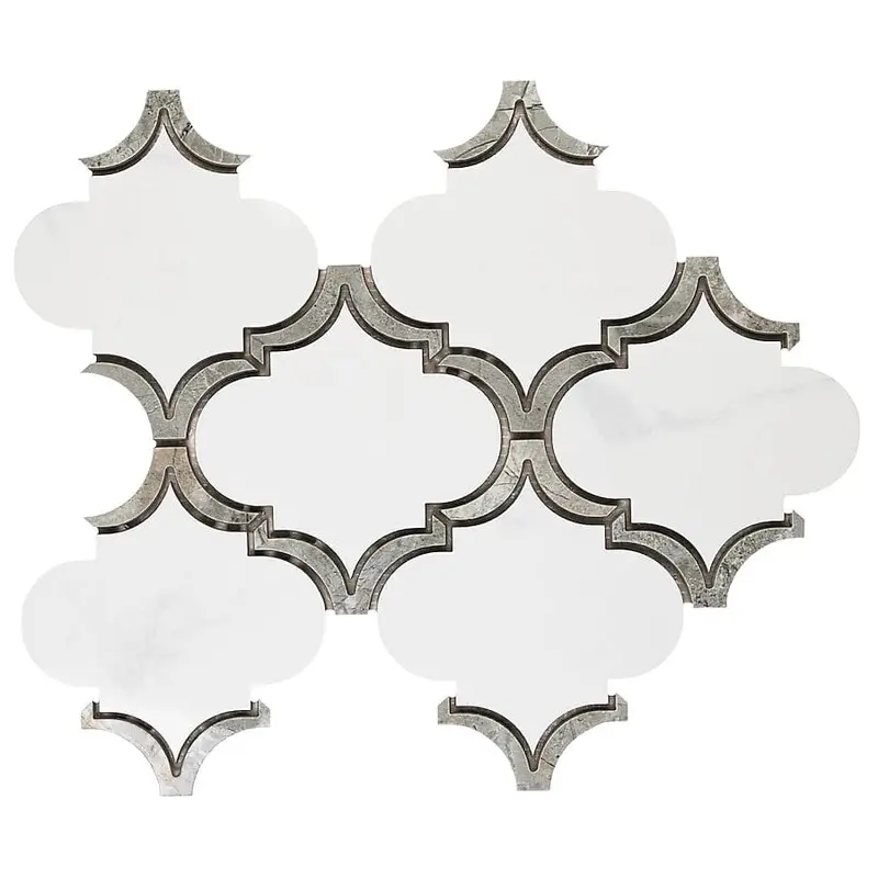 allen   roth Waterjet Arabesque White 10-in x 13-in Polished Porcelain Lantern Marble Look Wall Tile (0.87-sq. ft/ Piece)