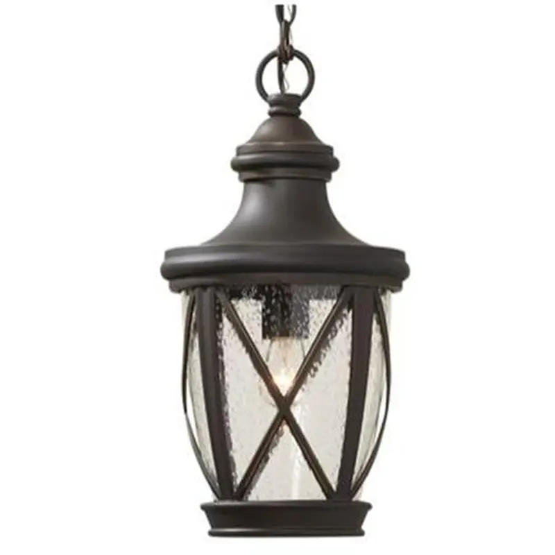 allen   roth Castine Bronze Craftsman Seeded Glass Lantern LED Pendant Light