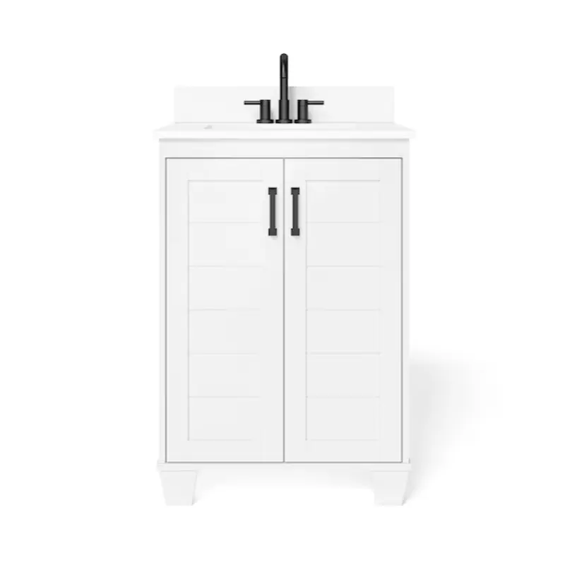 allen   roth Rigsby 24-in White Undermount Single Sink Bathroom Vanity with White Engineered Marble Top