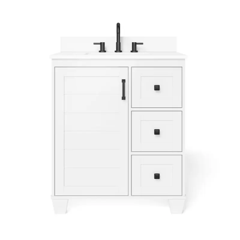 allen   roth Rigsby 30-in White Undermount Single Sink Bathroom Vanity with White Engineered Marble Top
