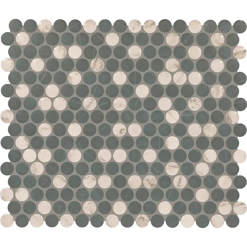 American Olean Peppy Pennies Graphite 11-in x 13-in Multi-finish Ceramic Penny Round Patterned Wall Tile (1.06-sq. ft/ Piece)