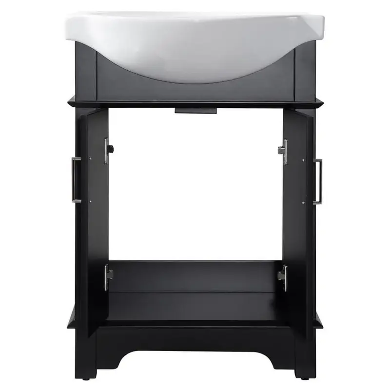 ANZZI Montburn 24-in Rich Black Single Sink Bathroom Vanity with White Ceramic Top (Mirror Included)Rich White