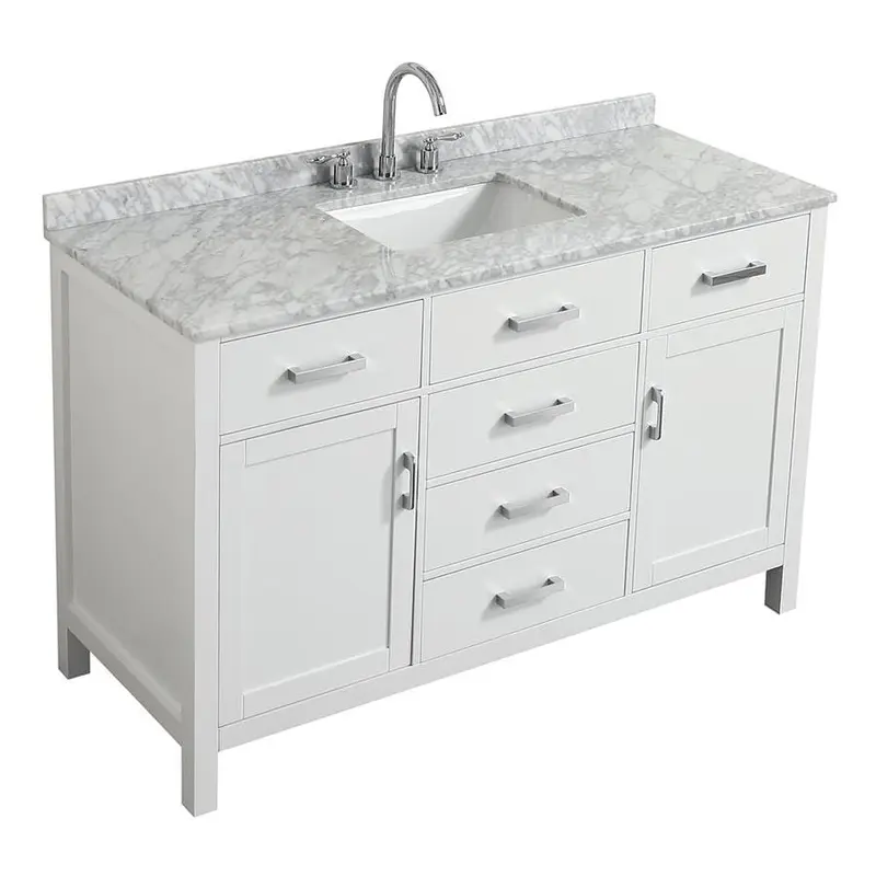 Beaumont Decor Hampton 55-in White Single Sink Bathroom Vanity with White Natural Marble Top