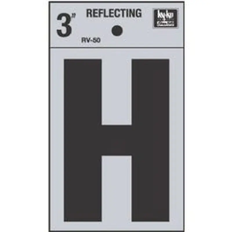 Address Letters, "H", Reflective Black/Silver Vinyl, Adhesive, 3-In.