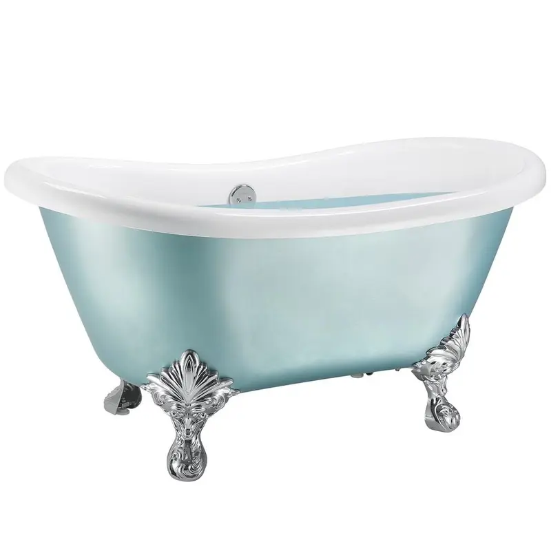 59 in. Fiberglass Double Slipper Clawfoot Non-Whirlpool Bathtub in Matte Lichen Green