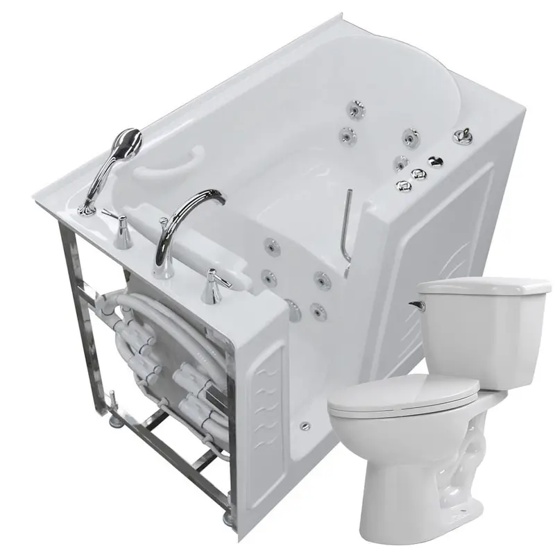 52.8 in. Walk-In Whirlpool Bathtub in White with 1.28 GPF Single Flush Toilet