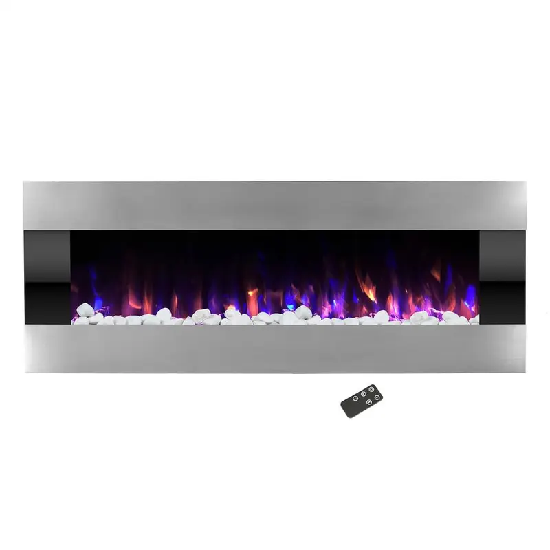 54 in. Stainless Steel Electric Fireplace with Wall Mount and Remote in Silver62.2 / each