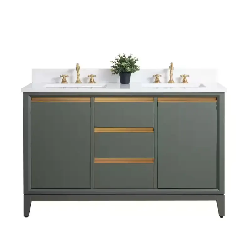 54 in. W x 22 in. D x 34 in. H Double Sink Bathroom Vanity in Vintage Green with Engineered Marble Top