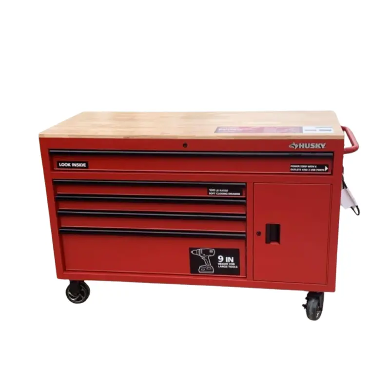 56 in. W 5-Drawer 1-Door, Deep Tool Chest Mobile Workbench in Matte Red with Hardwood TopMatte Red / 21 -  Standard Duty