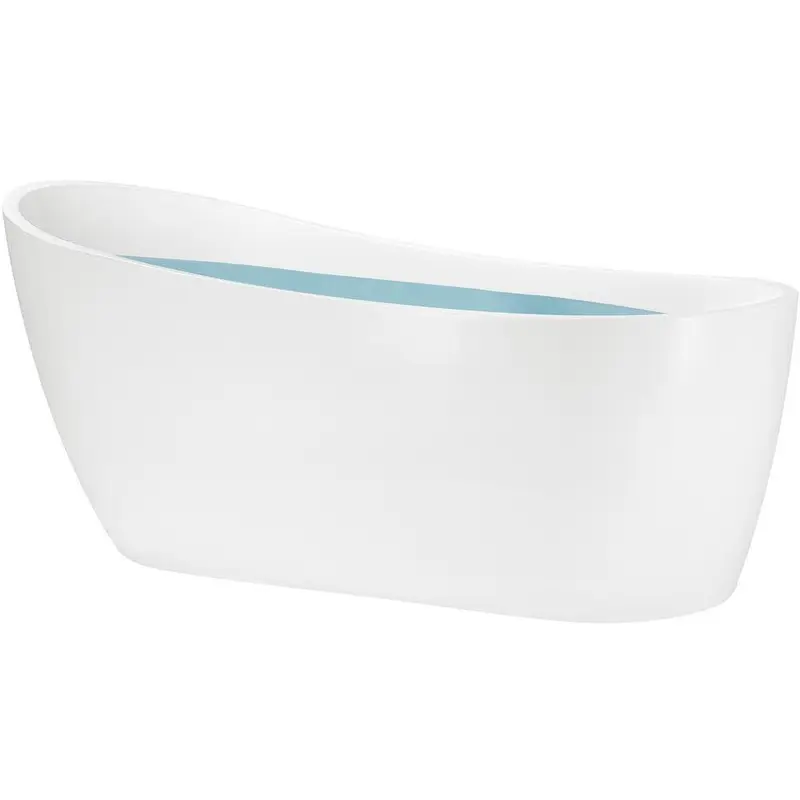 59 in. Acrylic Oval Slipper Flatbottom Freestanding Bathtub in Glossy White