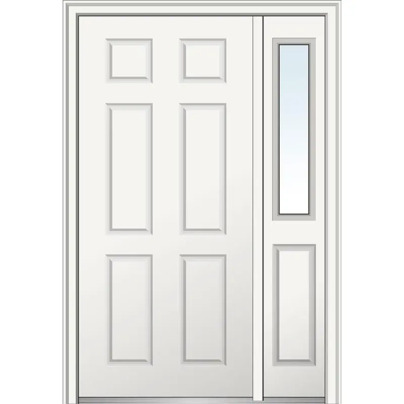 53 in. x 81.75 in. 6-Panel Left-Hand 6-Panel Primed Steel Prehung Front Door with One Sidelite on 6-9/16 in. FramePrimed / 50 x 80 / Right-Hand/Inswing