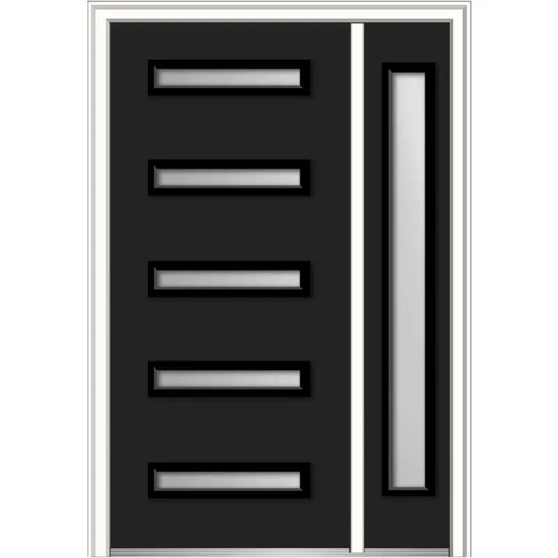 53 in. x 81.75 in. Davina Frosted Glass Left-Hand Inswing 5-Lite Modern Painted Steel Prehung Front Door with SideliteTangerine / 50 x 80 / Left-Hand/Inswing