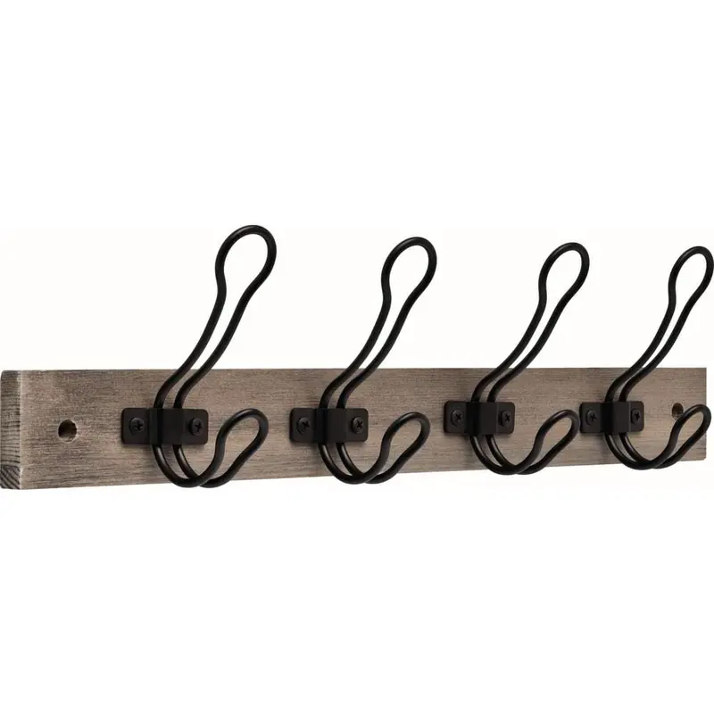 18 in. Graywash and Matte Black Rustic Wire Hook Rack1 / each