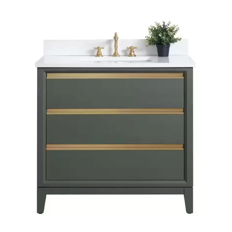 36 in. W x 22 in. D x 34 in. H Single Sink Bathroom Vanity in Vintage Green with Engineered Marble Top
