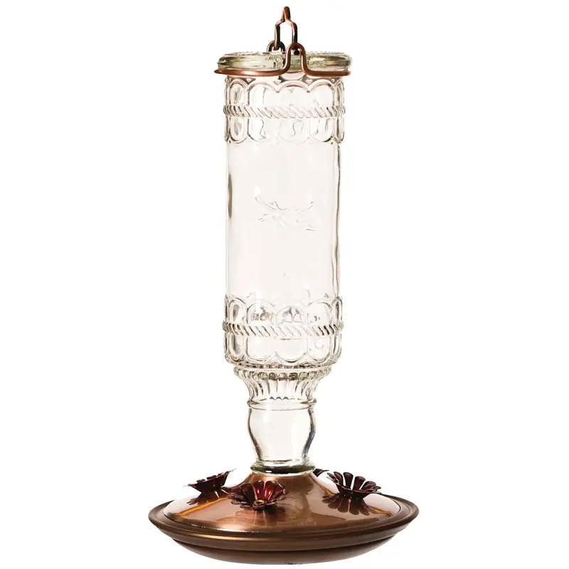 Perky-Pet 8107-2 Bird Feeder, Antique Bottle, 10 oz, 4-Port/Perch, Glass/Metal, Clear/Copper, 10.1 in H