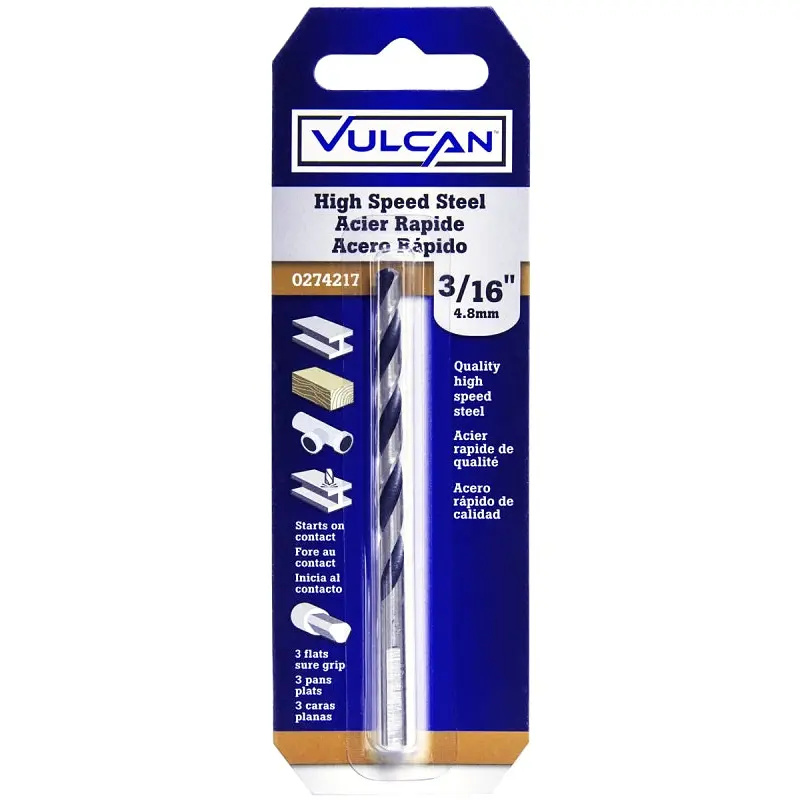 Vulcan Jobber Drill Bit, 3/16 in Dia, 3-1/2 in OAL, 3-Flat Shank