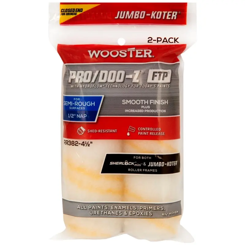 Wooster RR382-4 1/2 Roller Cover, 1/2 in Thick Nap, 4-1/2 in L, Fabric Cover, Gold/White
