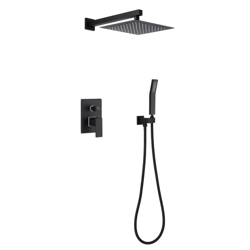 1-spray 10 in. High PressureDual Shower Head and Handheld Shower Head in Matte BlackPolished Chrome / 10.20