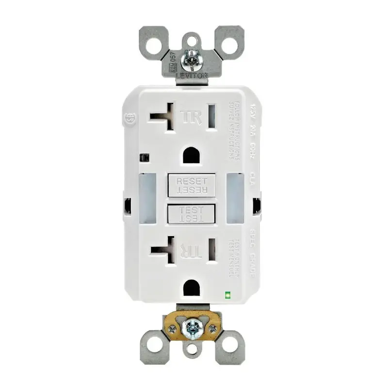 20 Amp Self-TestSmartlockPro Combo Duplex Guide Light and Tamper Resistant GFCI Outlet, WhiteWhite / 0.383333 / 1