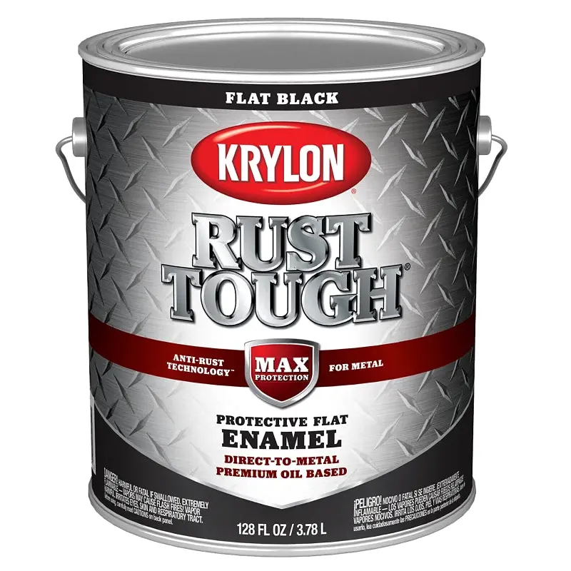 Krylon Rust Tough K09731008 Rust Preventative Paint, Flat, Black, 1 gal, 400 sq-ft/gal Coverage Area