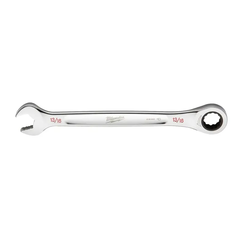 Milwaukee 45-96-9226 Ratcheting Combination Wrench, SAE, 13/16 in Head, 11.1 in L, 12-Point, Steel, Chrome