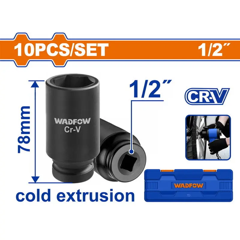 WADFOW 10 Pcs 1/2" Deep Impact Socket Set