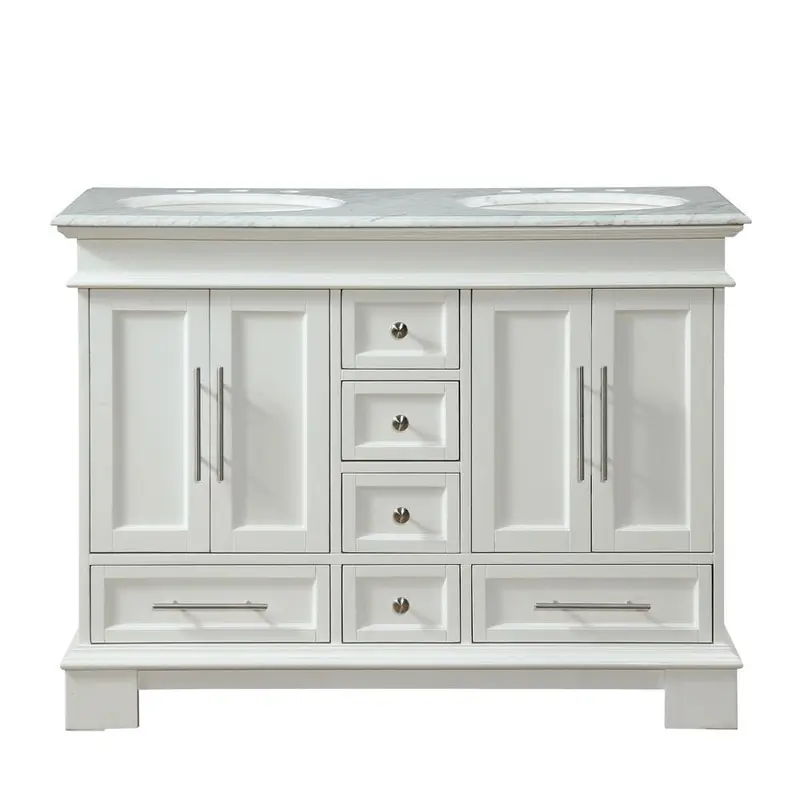 48 in. W x 22 in. D Vanity in White with Marble Vanity Top in Carrara White with White BasinWhite / 245 / Carrara White