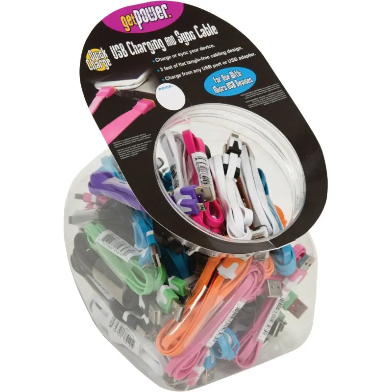 GetPower CWP-USBBOWL-MUC Charging and Sync Cable, Micro-USB, Assorted, 3 ft L