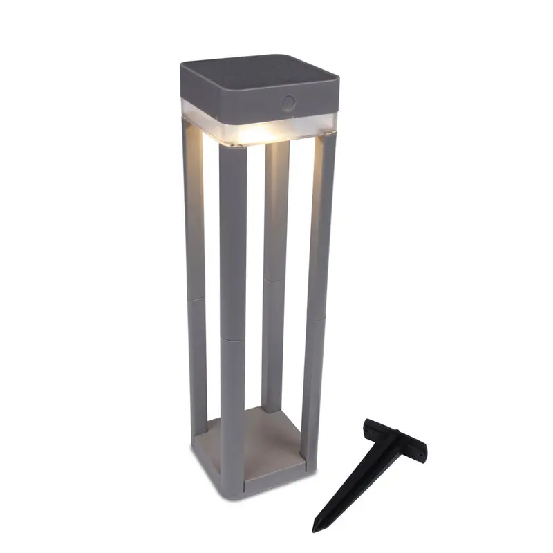 Lutec table cube portable solar light silver 3000k 1w ip44 touch dimmer p9080-450-3k si | LUT00146