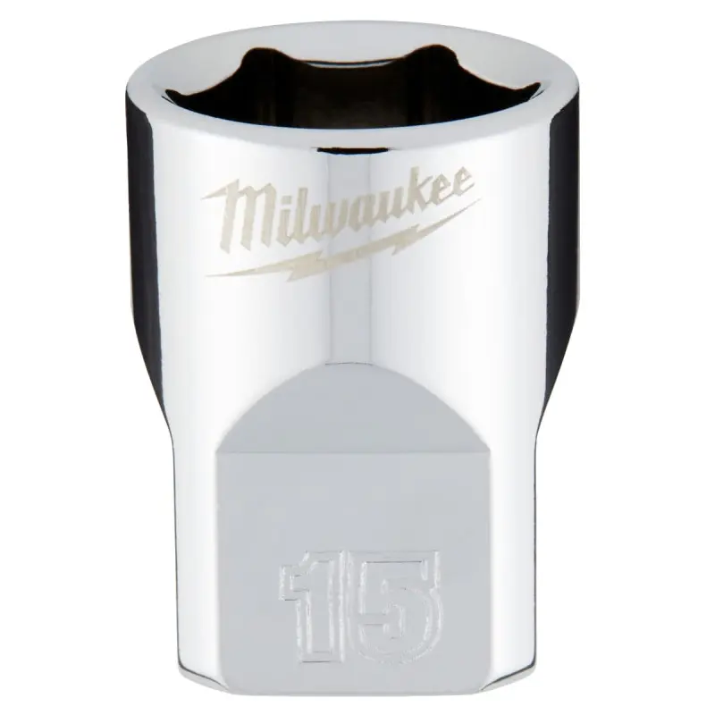 Milwaukee 45-34-9085 Socket, 15 mm Socket, 3/8 in Drive, 6-Point, Chrome Vanadium Steel, Chrome