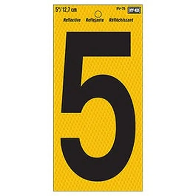 Address Number, Reflective Yellow & Black, 5-In., "5"