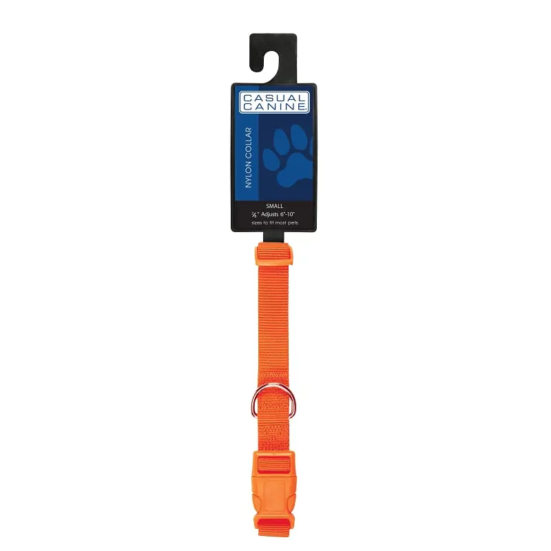 Casual Canine ZM2391 14 69 Dog Collar, Buckle Link, 14 to 20 in L, 5/8 in W, Nylon, Orange