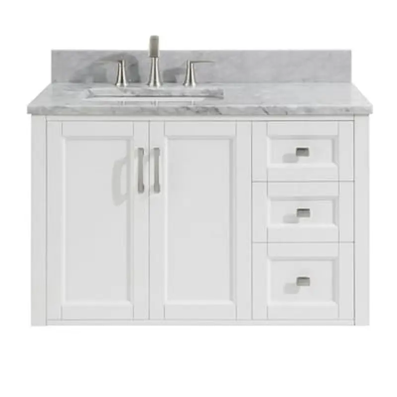 allen   roth Floating 36-in White Single Sink Bathroom Vanity with Natural Carrara Marble Top